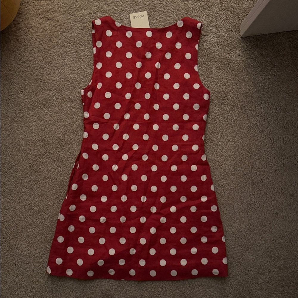 NEW Posse Alice Mini Dress in Polka Dot Red White Linen Cotton Small - Picture 5 of 5